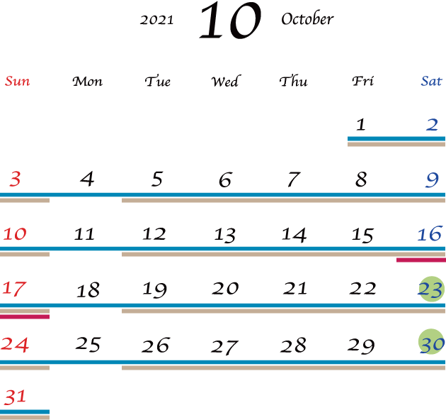 10月カレンダー