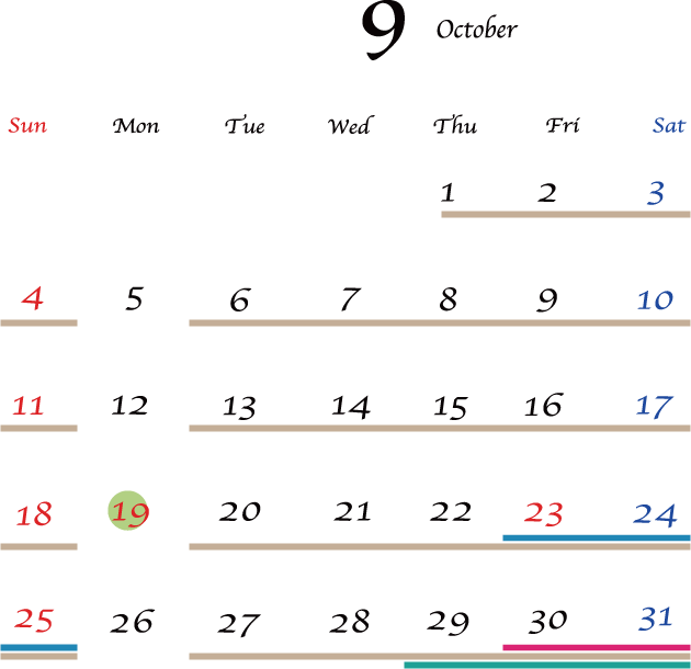 9月カレンダー